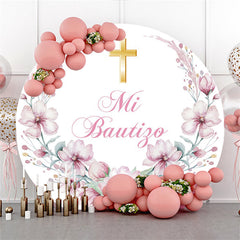 Kreis Rosa Blumen Mi Bautigo Baby Dusche Hintergrund