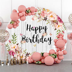 Kreis Rosa Blumen Weiß Holz Glücklich Geburtstag Hintergrund