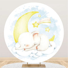 Kreis Schläfrig Elefant Und Mond Baby Dusche Hintergrund