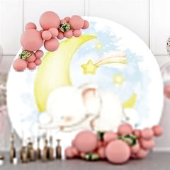 Kreis Schläfrig Elefant Und Mond Baby Dusche Hintergrund