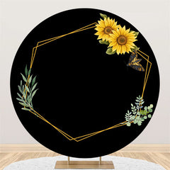 Kreis Sonnenblume Golden Hexagon Glücklich Geburtstag Hintergrund