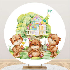 Kreis Teddy Bären Und Baum Haus Baby Dusche Hintergrund