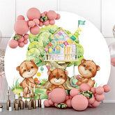 Kreis Teddy Bären Und Baum Haus Baby Dusche Hintergrund
