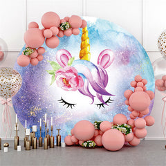 Kreis Einhorn Blume Glücklich Geburtstag Hintergrund Für Party