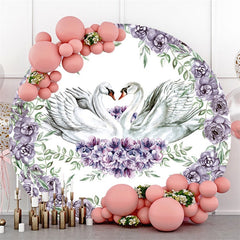 Kreis Weiß Schwan Und Blume Glücklich Geburtstag Hintergrund