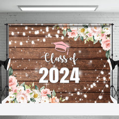 Klasse Von 2024 Holz Wand Blumen Abschluss Hintergrund