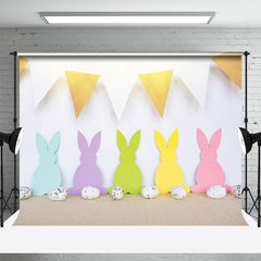 Farbig Kaninchen Flagge Weiß Eier Wand Ostern Hintergrund