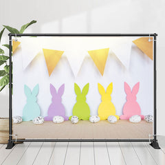 Farbig Kaninchen Flagge Weiß Eier Wand Ostern Hintergrund