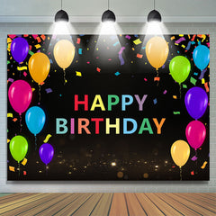 Farbig Schleife Ballon Glücklich Geburtstag Schwarz Hintergrund für Party