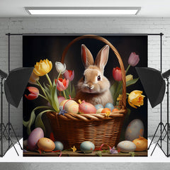Farbig Tulpe Hase Korb Ostern Hintergrund Für Foto