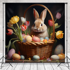 Farbig Tulpe Hase Korb Ostern Hintergrund Für Foto