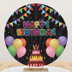 Bunt Luftballons Und Flaggen Runden Glücklich Geburtstag Hintergrund