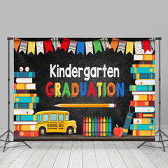 Bunt Bücher Und Bus Knidergarten Abschluss Hintergrund
