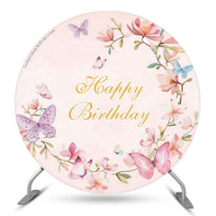 Bunt Schmetterlinge Blumen Rosa Geburtstag Hintergrund