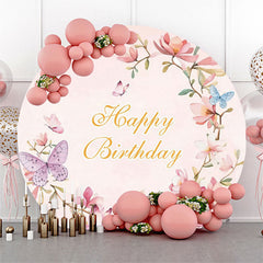 Bunt Schmetterlinge Blumen Rosa Geburtstag Hintergrund