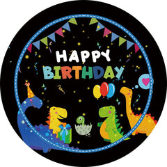 Bunt Dinosaurier Flaggen Runden Glücklich Geburtstag Hintergrund