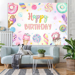 Bunter Krapfen Rosa Süßigkeits Glücklich Geburtstag Hintergrund