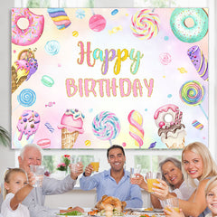 Bunter Krapfen Rosa Süßigkeits Glücklich Geburtstag Hintergrund