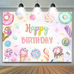 Bunter Krapfen Rosa Süßigkeits Glücklich Geburtstag Hintergrund