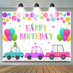 Bunt Punkte Und Luftballons Auto Glücklich Geburtstag Hintergrund