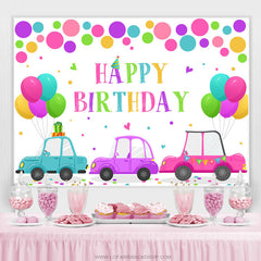 Bunt Punkte Und Luftballons Auto Glücklich Geburtstag Hintergrund
