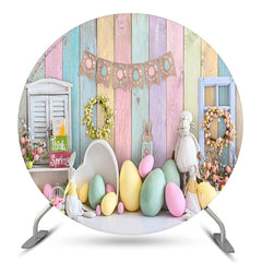 Bunt Eier Blumen Hölzern Kreis Ostern Hintergrund
