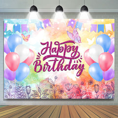 Bunt Flaggen Und Luftballons Funkeln Geburtstag Hintergrund