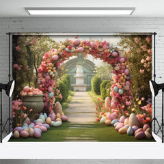 Bunt Blumen Bogen Tür Eier Straße Ostern Hintergrund