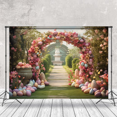 Bunt Blumen Bogen Tür Eier Straße Ostern Hintergrund