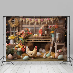 Bunt Blumen Ei Henne Hölzern Regal Ostern Hintergrund