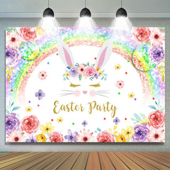 Bunt Blumen Regenbogen Kaninchen Ostern Party Hintergrund
