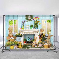 Bunt Blumen Und Schön Kaninchen Ostern Tag Hintergrund