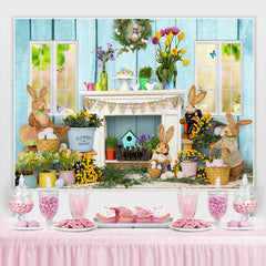 Bunt Blumen Und Schön Kaninchen Ostern Tag Hintergrund