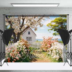 Bunt Blumen Hölzern Zaun Haus Frühling Hintergrund