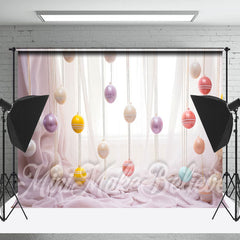 Bunt Hängend Eier Fenster Vorhang Foto Hintergrund