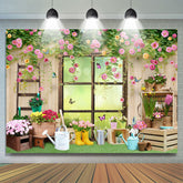 Farbe Blumen Und Schmetterling Hölzern Fenster Hintergrund