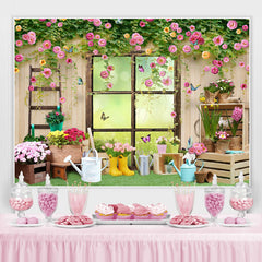 Farbe Blumen Und Schmetterling Hölzern Fenster Hintergrund