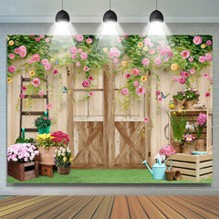 Farbe Blumen Und Holz Tür Einfach Hintergrund Für Mädchen