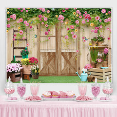 Farbe Blumen Und Holz Tür Einfach Hintergrund Für Mädchen
