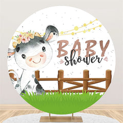Kuh Hölzern Zaun Babydusche Runden Hintergrund Für Party
