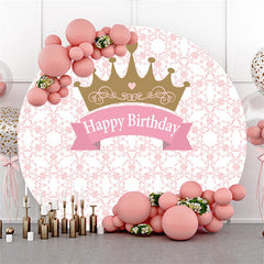 Krone Und Rosa Banner Glücklich Geburtstag Runden Hintergrund