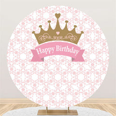 Krone Und Rosa Banner Glücklich Geburtstag Runden Hintergrund