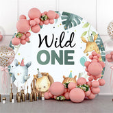 Niedlich Tiere Und Blätter Runden Blau 1 Geburtstag Hintergrund