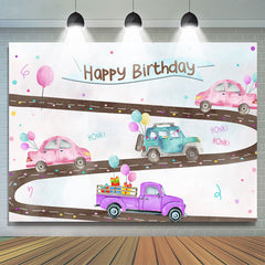 Niedlich Auto Und Luftballons Glücklich Geburtstag Hintergrund Für Party