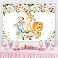 Niedlich Karikatur Tiere Rosa Und Weiss Rosen Hintergrund
