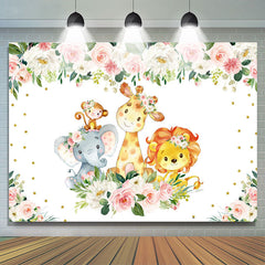 Niedlich Karikatur Tiere Rosa Und Weiss Rosen Hintergrund