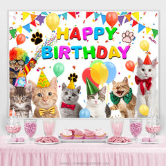 Niedlich Katzen Und Luftballons Flagge Glücklich Geburtstag Hintergrund