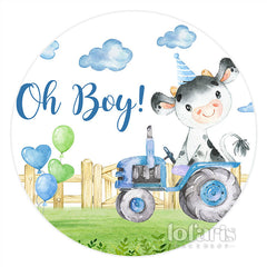 Niedlich Kuh An Der Schiene Bauernhof Runden Baby Dusche Hintergrund
