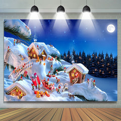 Niedlich Elf Schneebedeckt Haus Wald Nacht Weihnachten Hintergrund