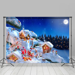 Niedlich Elf Schneebedeckt Haus Wald Nacht Weihnachten Hintergrund